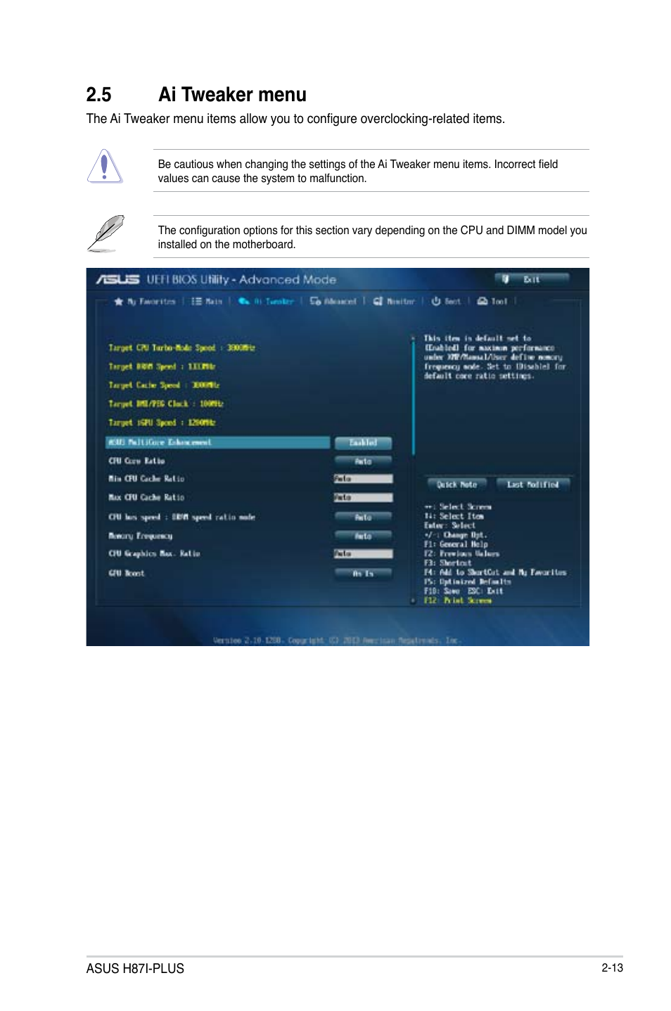 5 ai tweaker menu, Ai tweaker menu -13 | Asus H87I-PLUS User Manual | Page 40 / 74