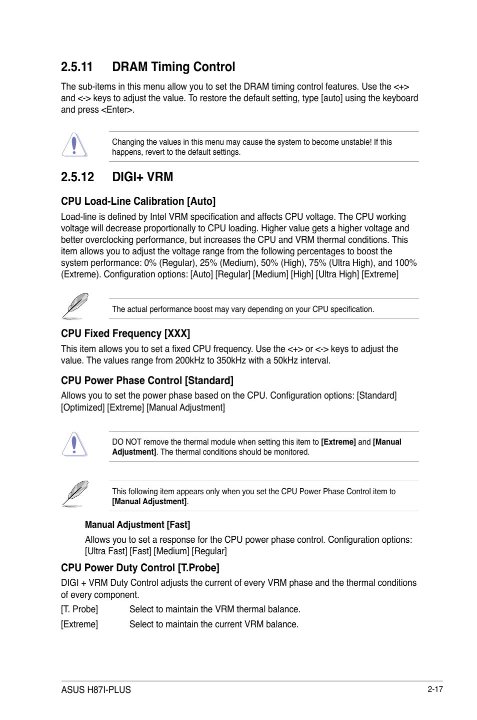 11 dram timing control, 12 digi+ vrm | Asus H87I-PLUS User Manual | Page 44 / 74