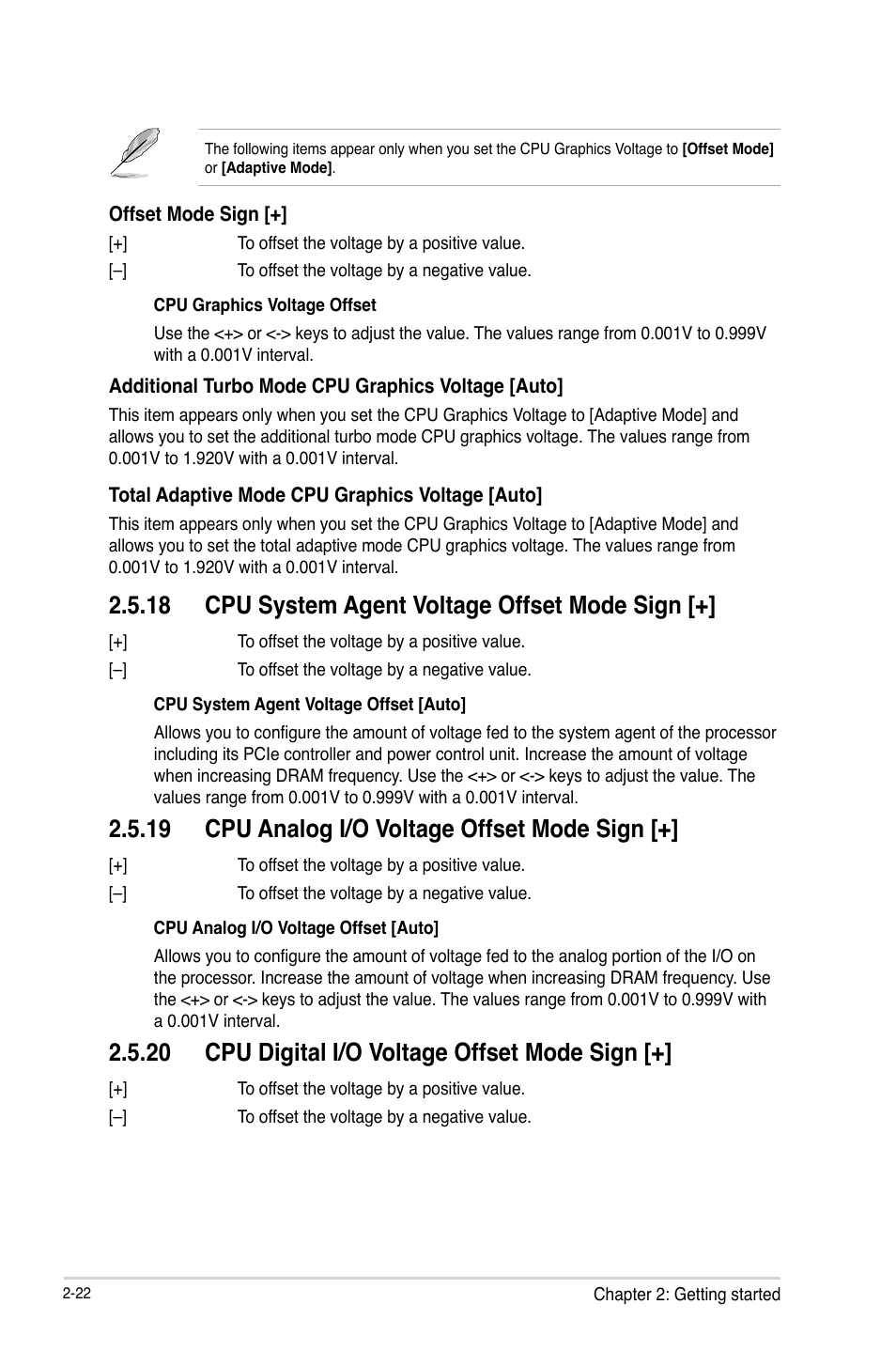 18 cpu system agent voltage offset mode sign, 19 cpu analog i/o voltage offset mode sign, 20 cpu digital i/o voltage offset mode sign | Asus H87I-PLUS User Manual | Page 49 / 74