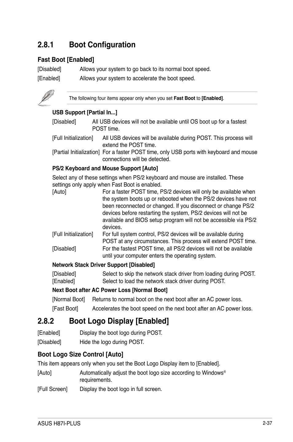 1 boot configuration, 2 boot logo display [enabled | Asus H87I-PLUS User Manual | Page 64 / 74
