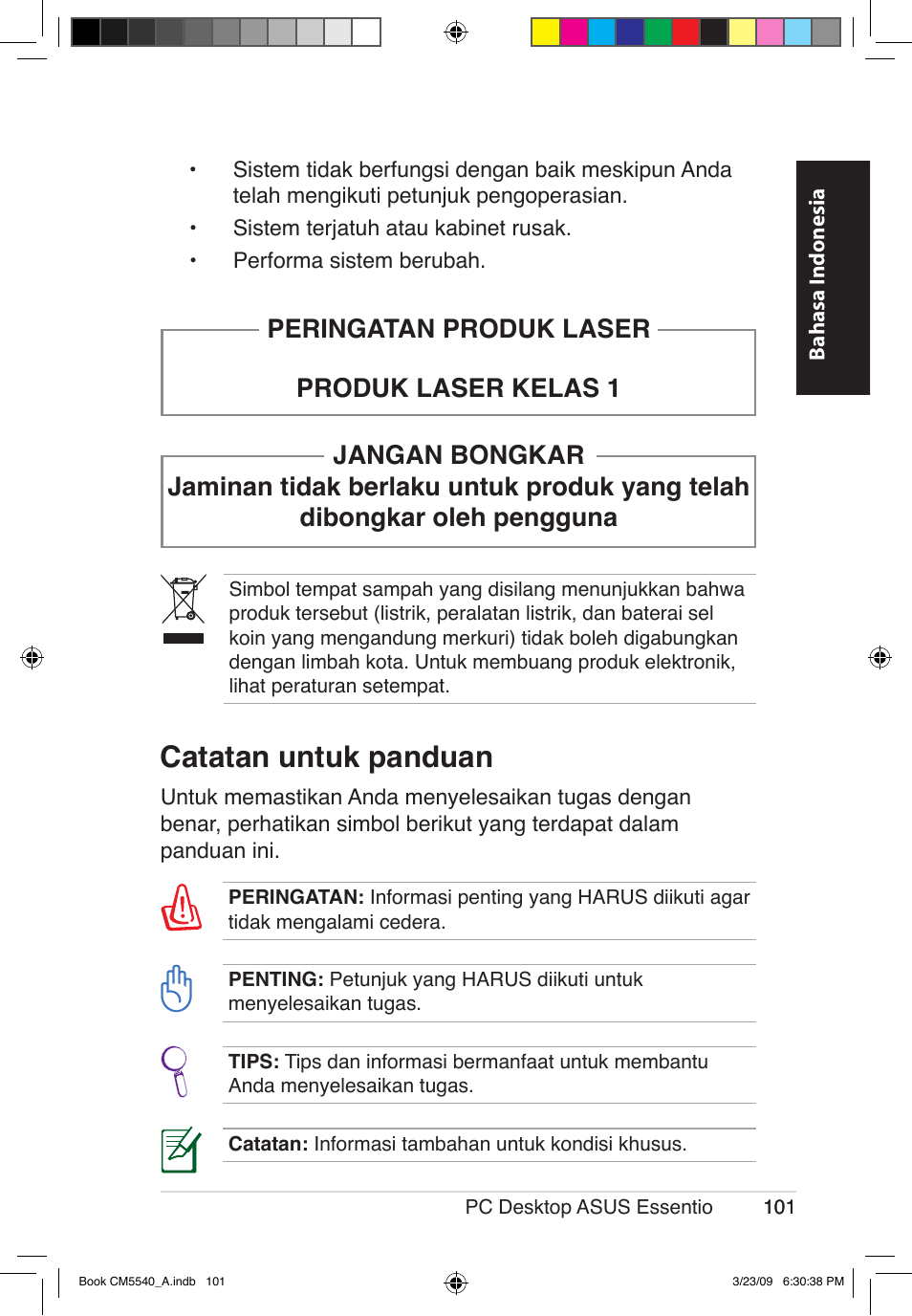 Catatan untuk panduan | Asus CM5540 User Manual | Page 101 / 110