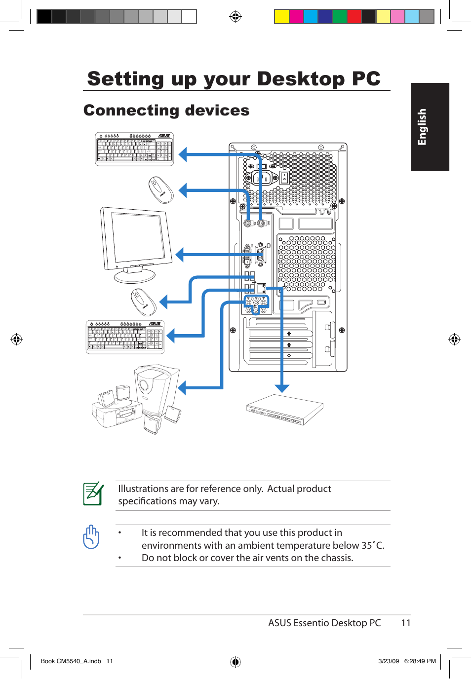 Setting up your desktop pc, Connecting devices | Asus CM5540 User Manual | Page 11 / 110