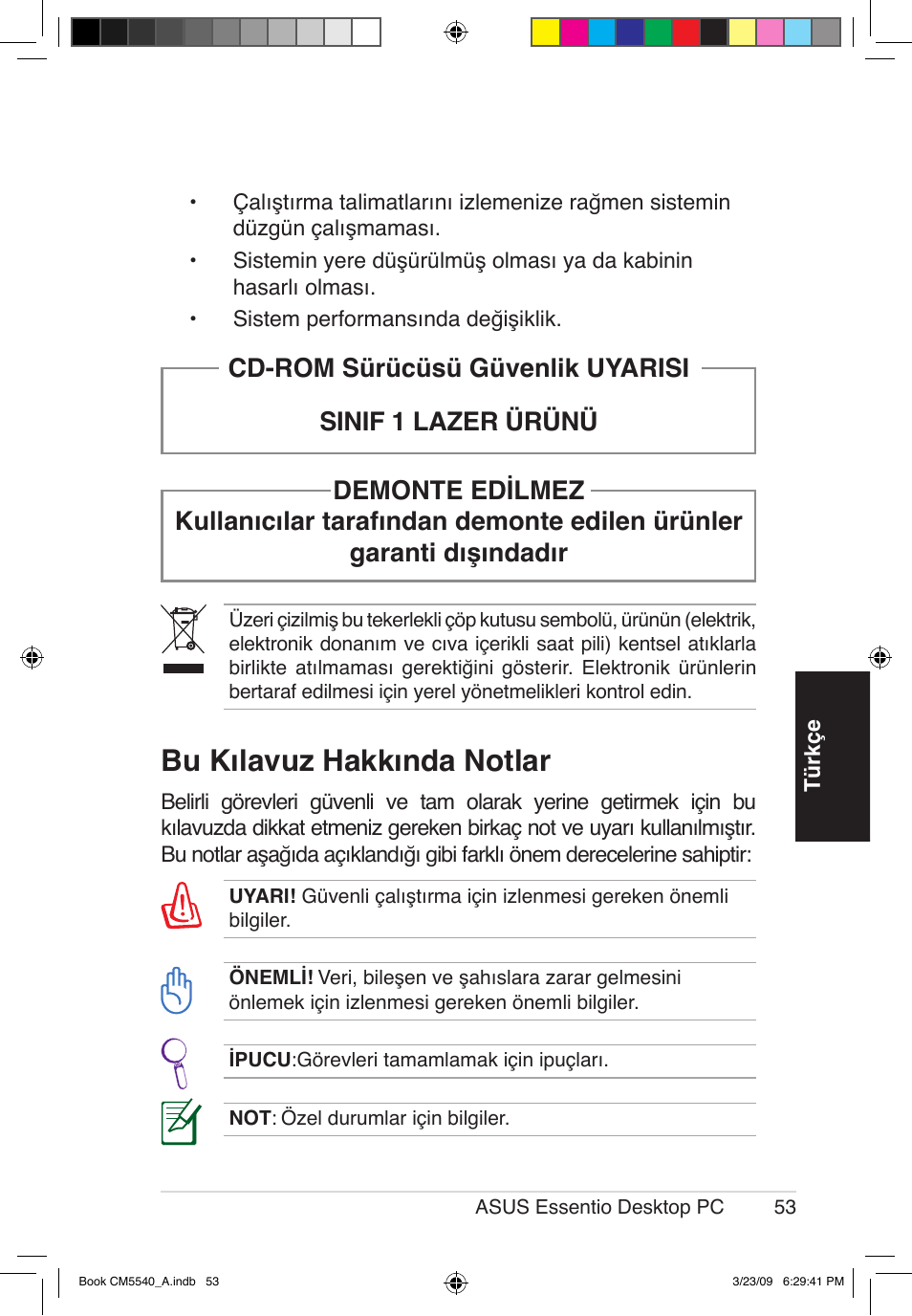 Bu kılavuz hakkında notlar | Asus CM5540 User Manual | Page 53 / 110