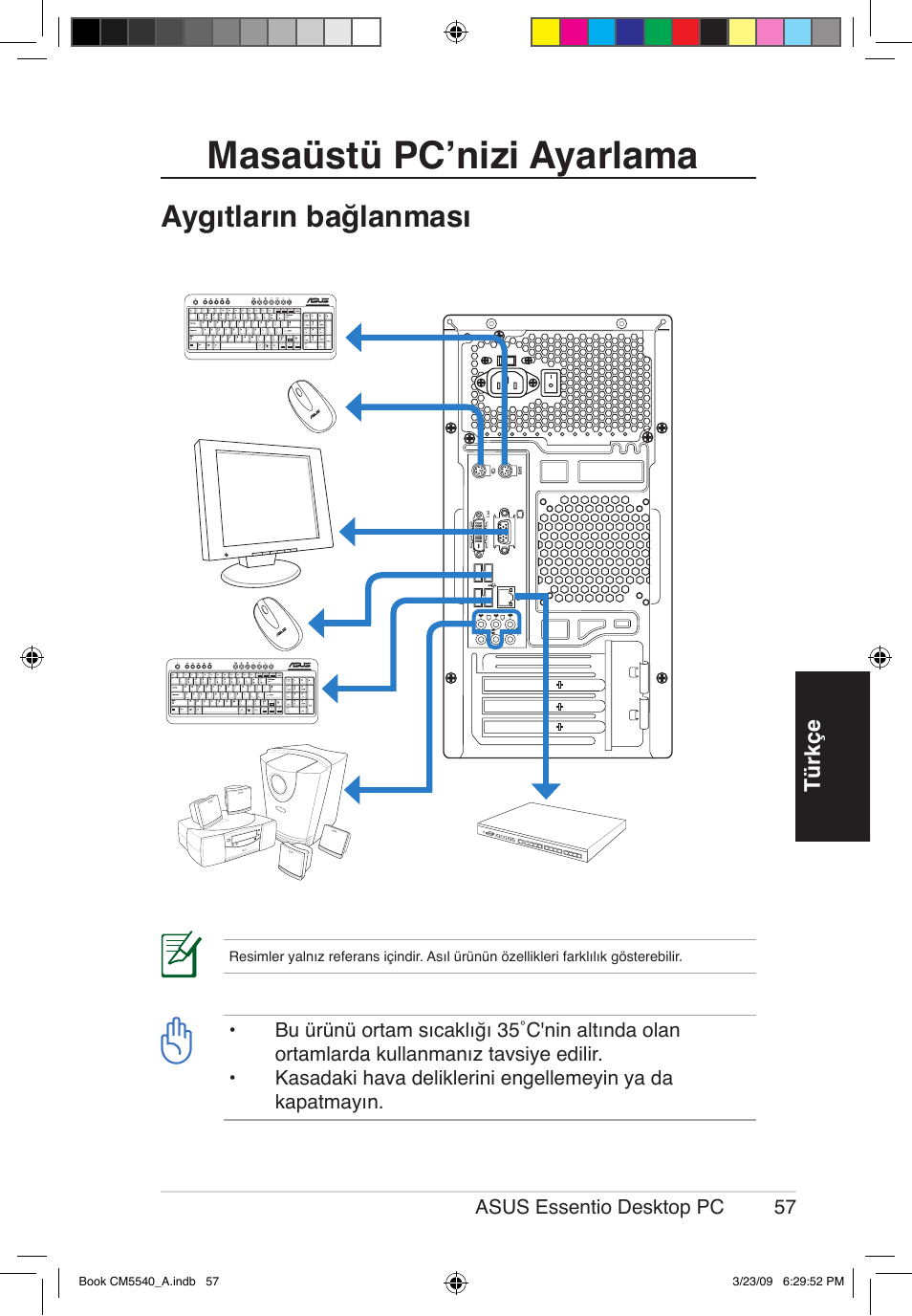 Masaüstü pc’nizi ayarlama, Aygıtların bağlanması | Asus CM5540 User Manual | Page 57 / 110