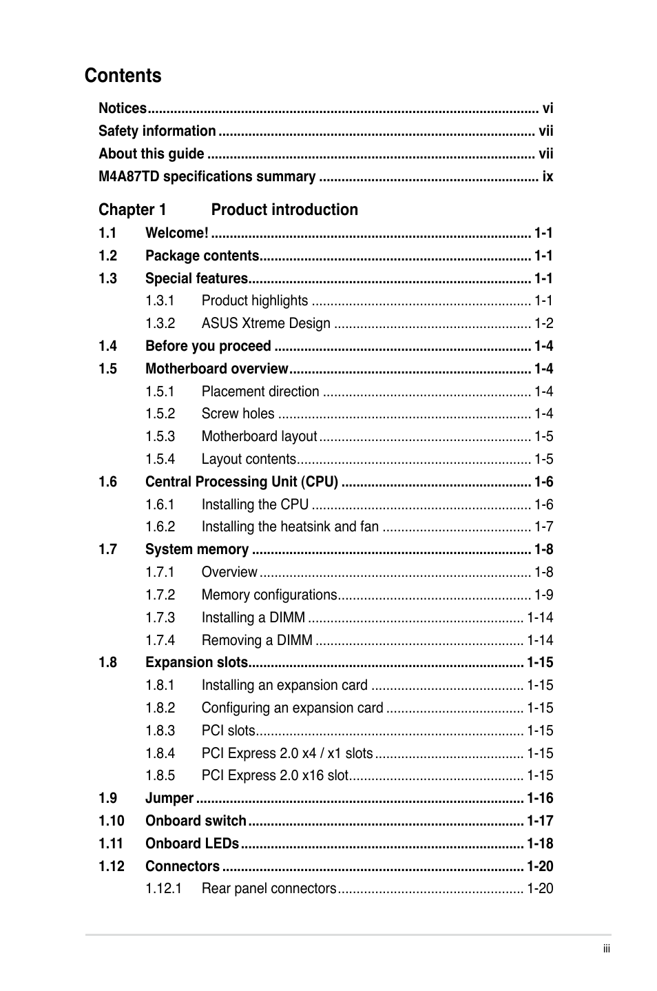 Asus M4A87TD/USB3 User Manual | Page 3 / 72