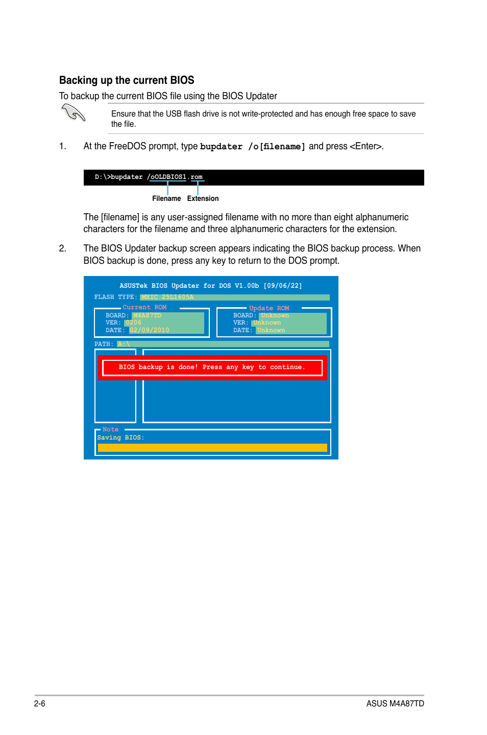 Backing up the current bios | Asus M4A87TD/USB3 User Manual | Page 46 / 72