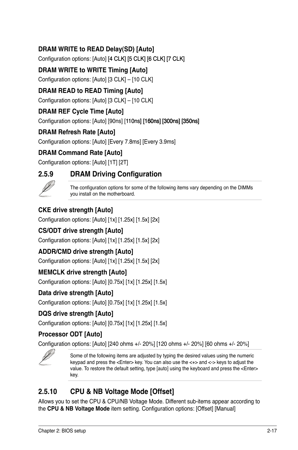 9 dram driving configuration, 10 cpu & nb voltage mode [offset | Asus M4A87TD/USB3 User Manual | Page 57 / 72