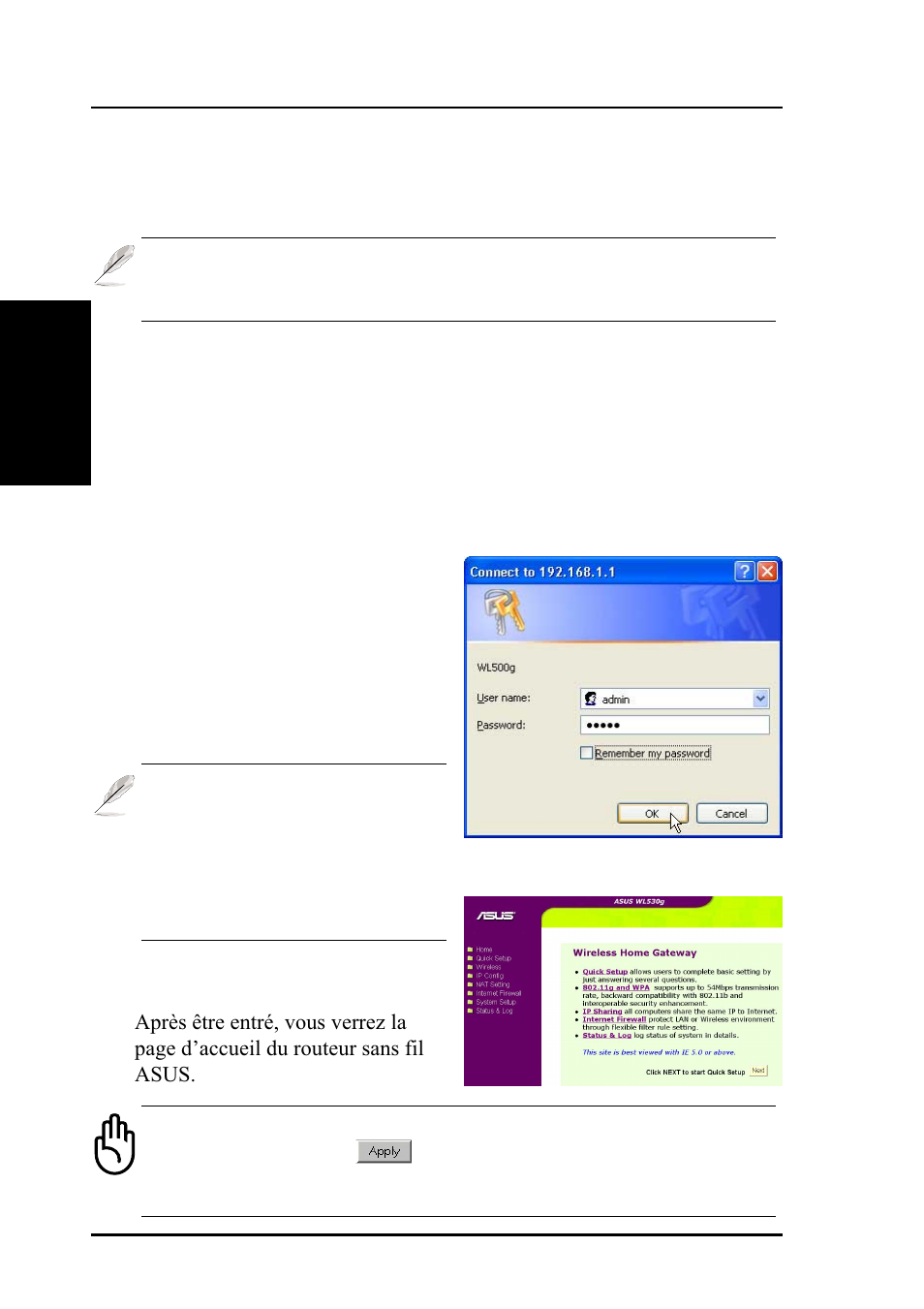 Démarrage rapide | Asus WL-530g User Manual | Page 16 / 70