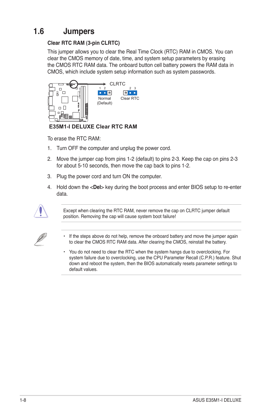 6 jumpers, Jumpers -8 | Asus E35M1-I DELUXE User Manual | Page 18 / 55
