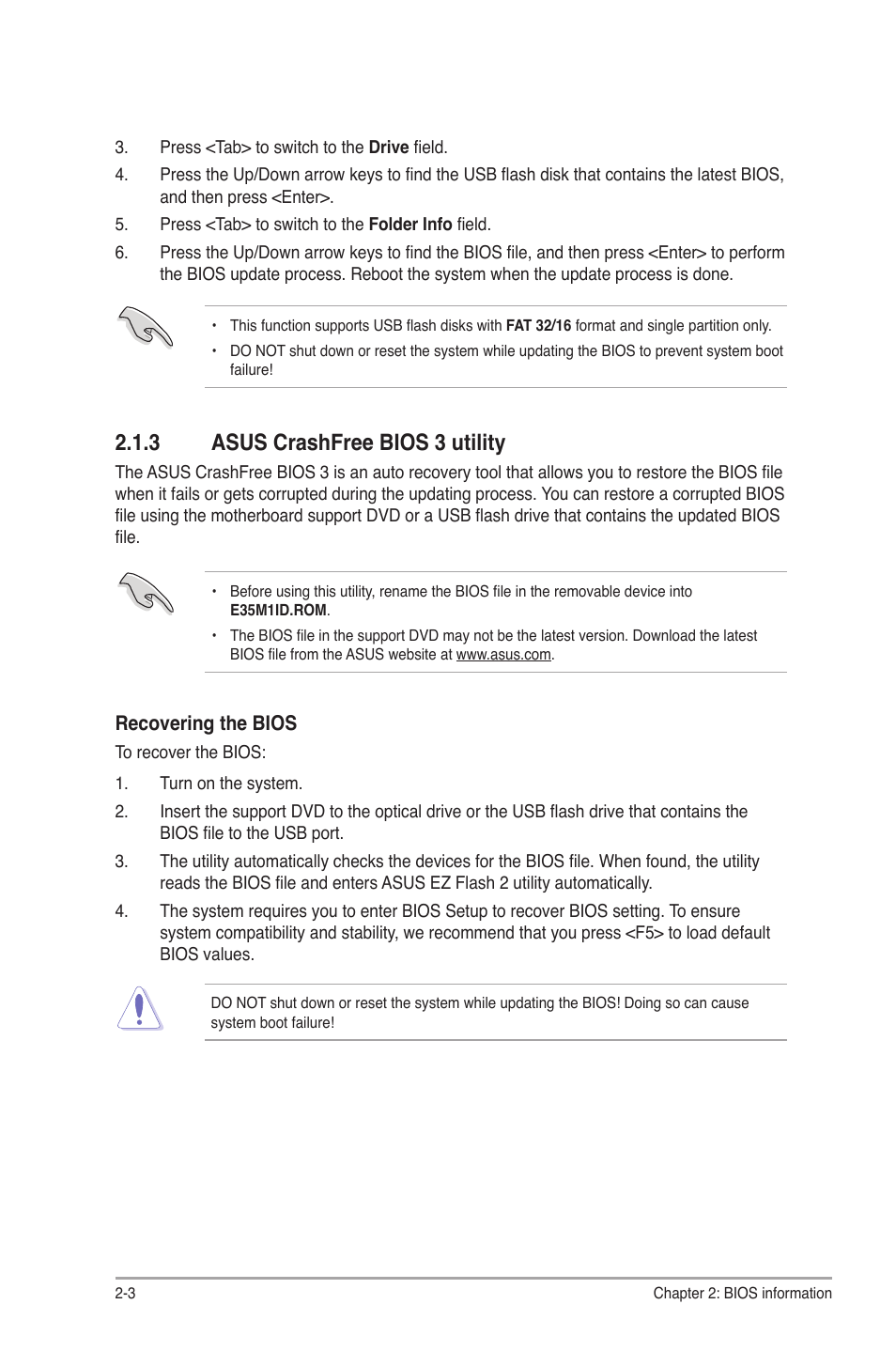 3 asus crashfree bios 3 utility, Asus crashfree bios 3 utility -3 | Asus E35M1-I DELUXE User Manual | Page 32 / 55