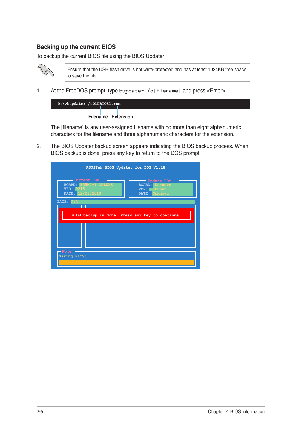 Backing up the current bios | Asus E35M1-I DELUXE User Manual | Page 34 / 55