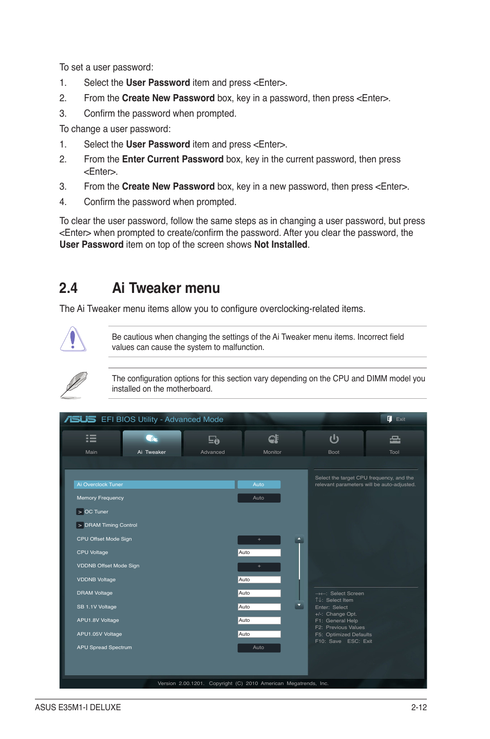 4 ai tweaker menu, Ai tweaker menu -12 | Asus E35M1-I DELUXE User Manual | Page 41 / 55
