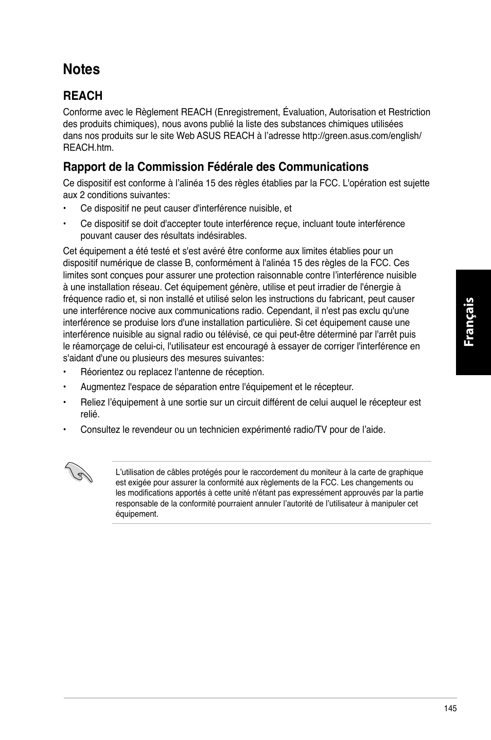 Notes, Fr ançais fr ançais fr ançais fr ançais, Reach | Asus CM6330 User Manual | Page 147 / 494