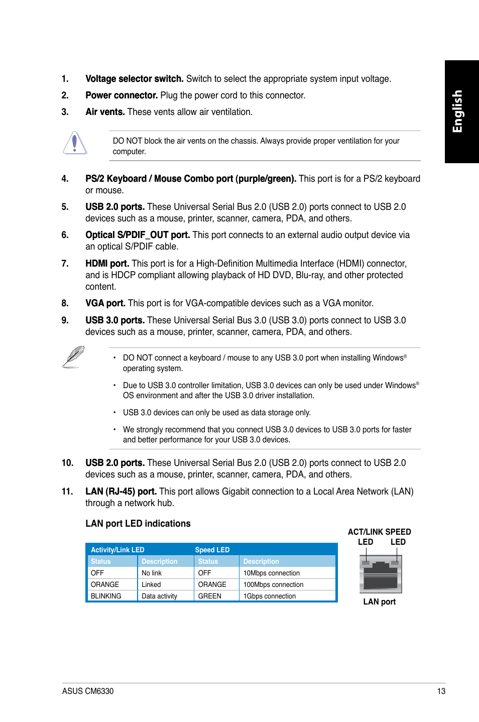 English | Asus CM6330 User Manual | Page 15 / 494