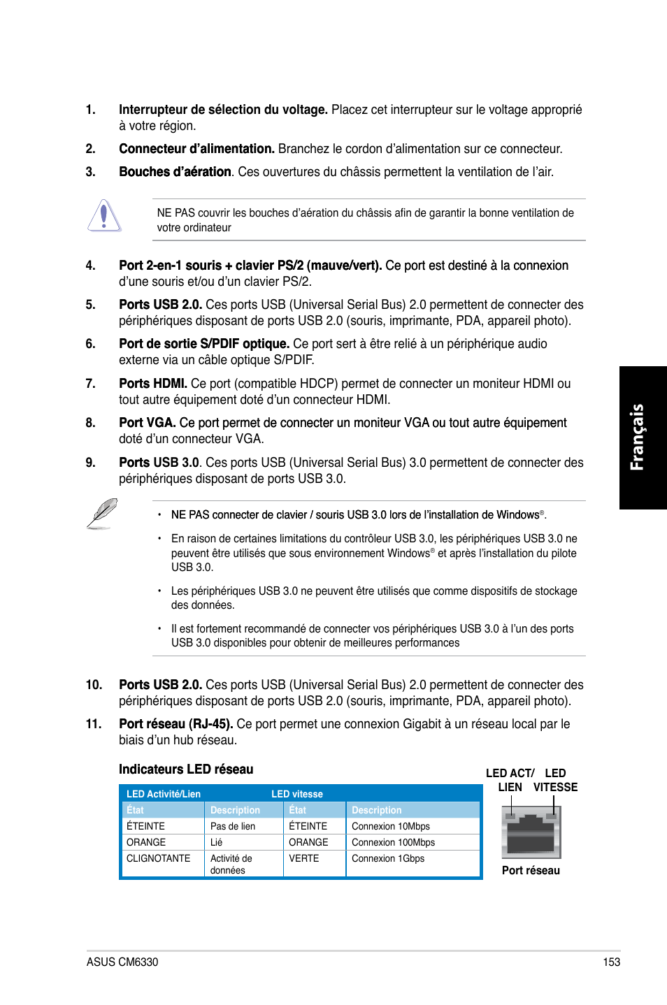 Fr ançais fr ançais | Asus CM6330 User Manual | Page 155 / 494