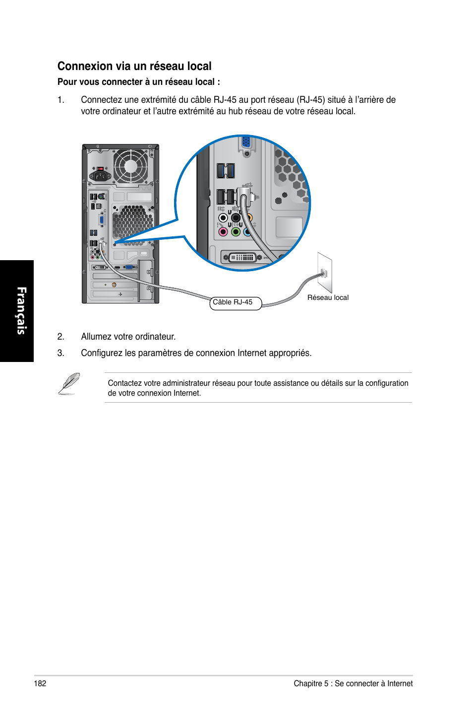 Fr ançais fr ançais fr ançais fr ançais, Connexion.via.un.réseau.local | Asus CM6330 User Manual | Page 184 / 494