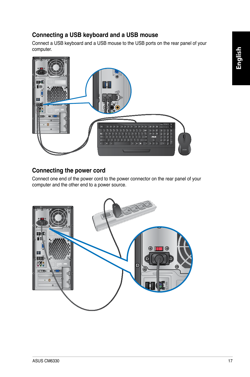 English, Connecting.the.power.cord | Asus CM6330 User Manual | Page 19 / 494