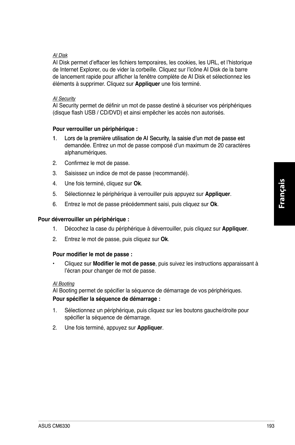 Fr ançais fr ançais | Asus CM6330 User Manual | Page 195 / 494