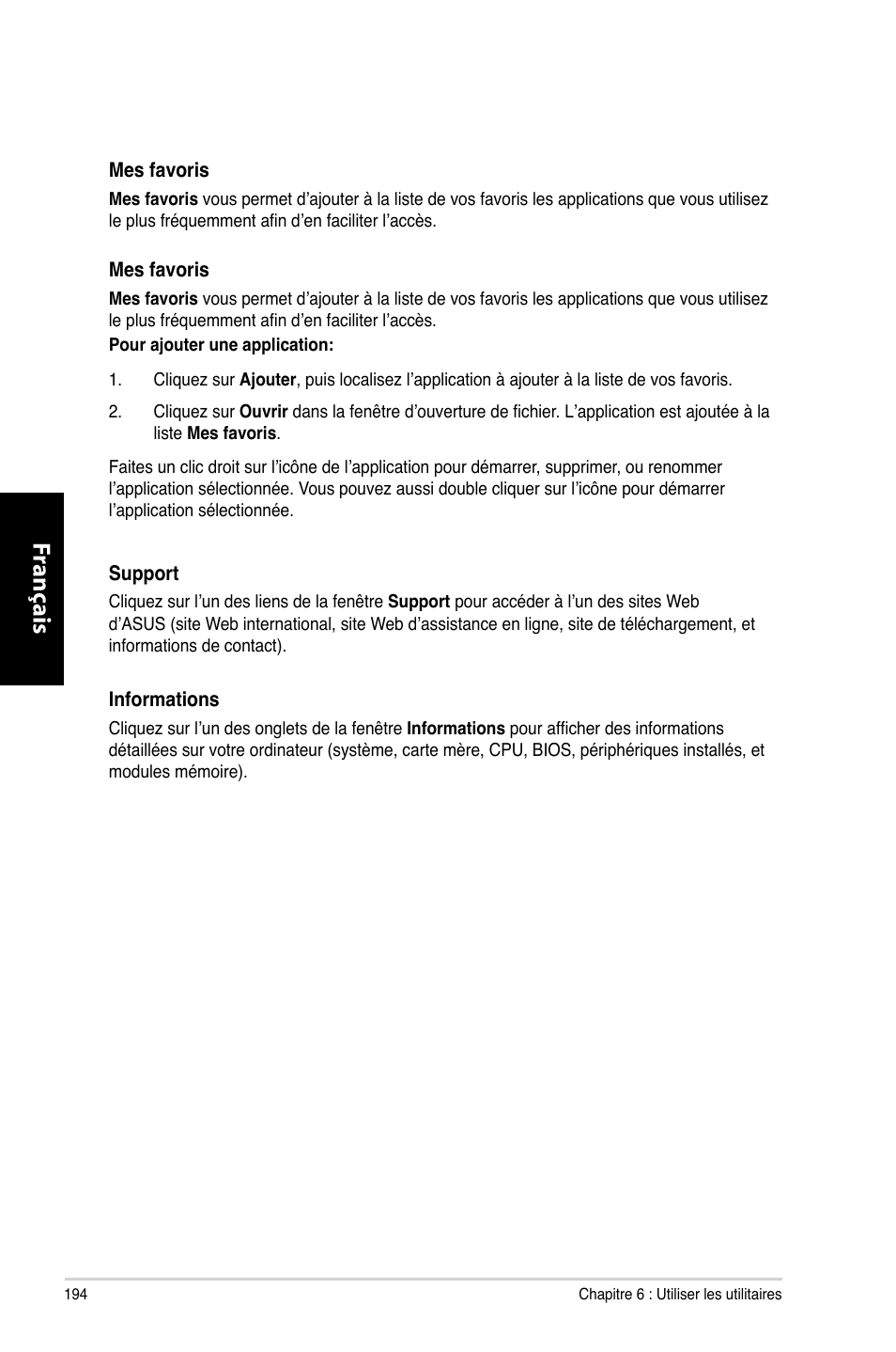 Fr ançais fr ançais fr ançais fr ançais | Asus CM6330 User Manual | Page 196 / 494