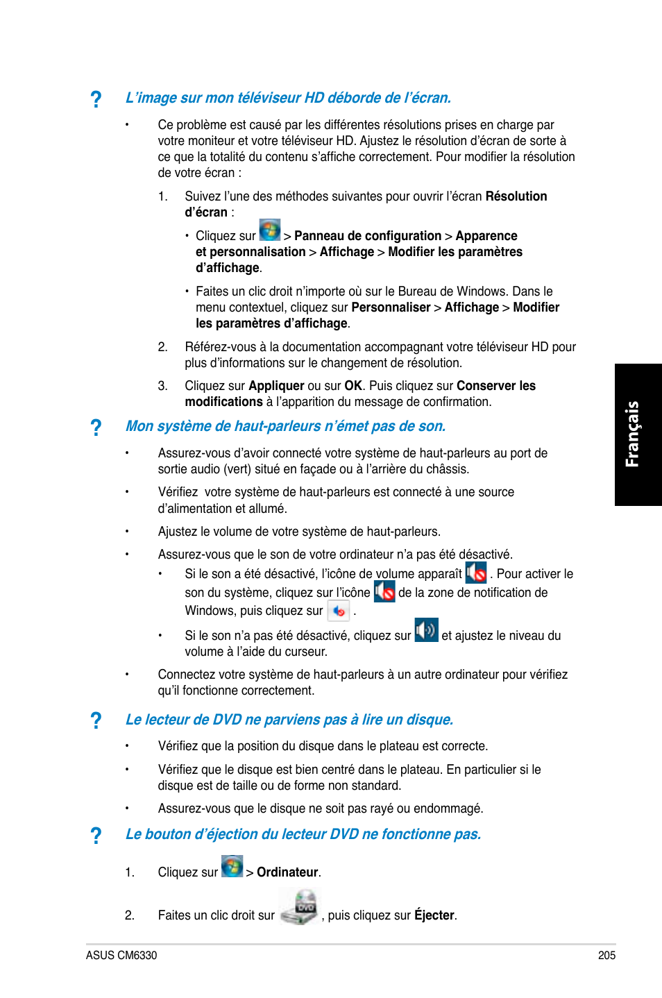 Fr ançais fr ançais | Asus CM6330 User Manual | Page 207 / 494