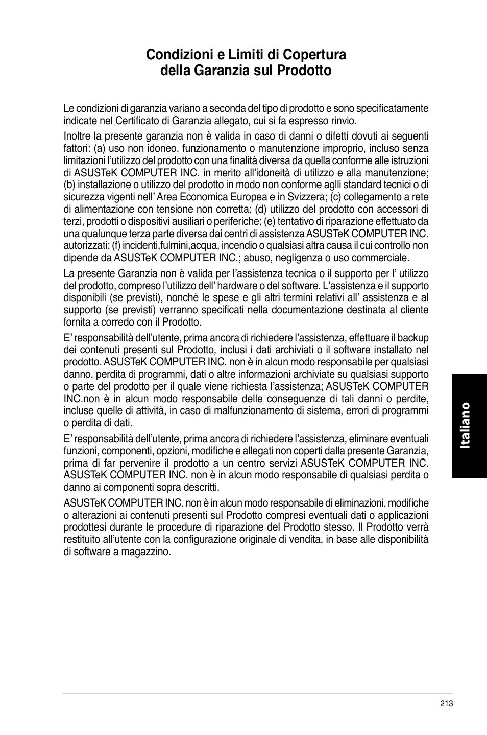 Italiano | Asus CM6330 User Manual | Page 215 / 494