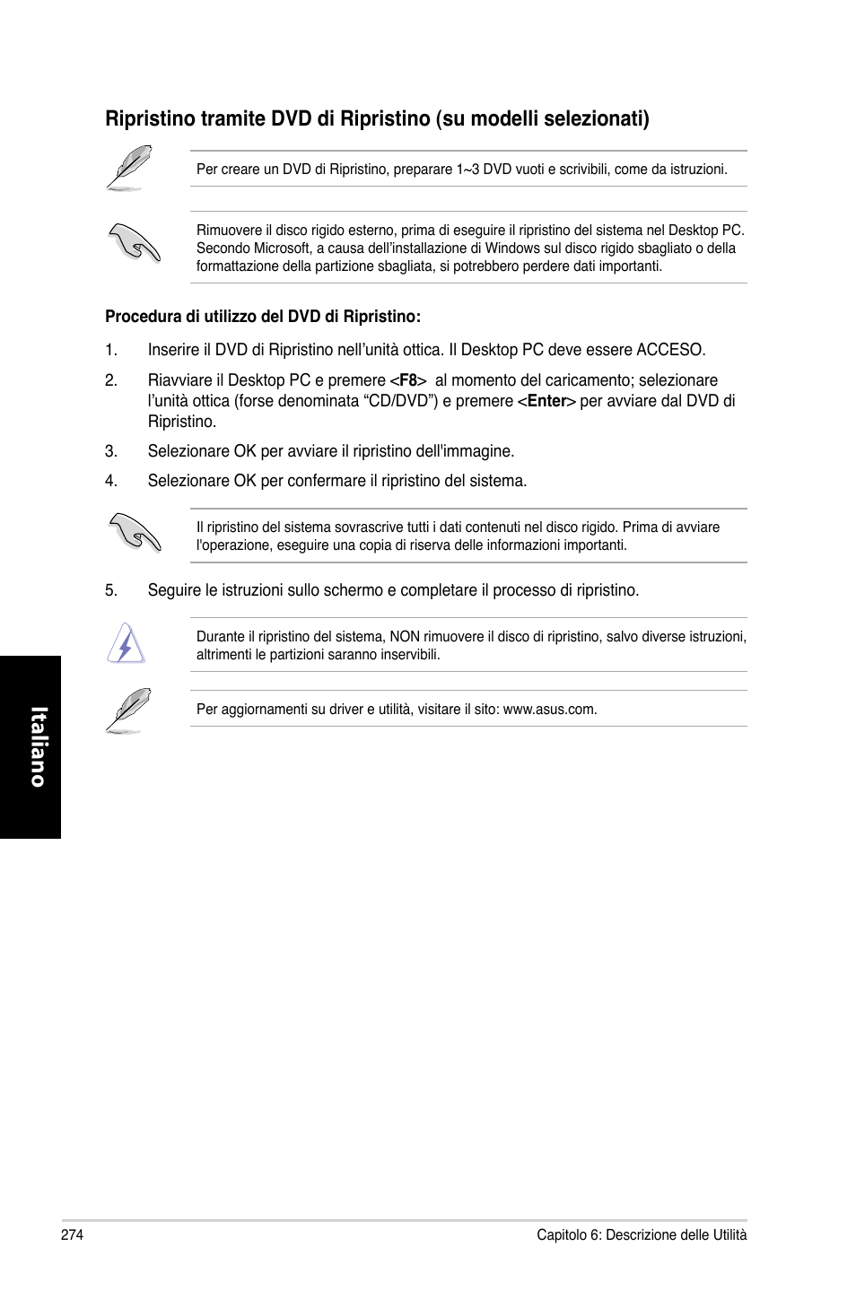 Italiano | Asus CM6330 User Manual | Page 276 / 494