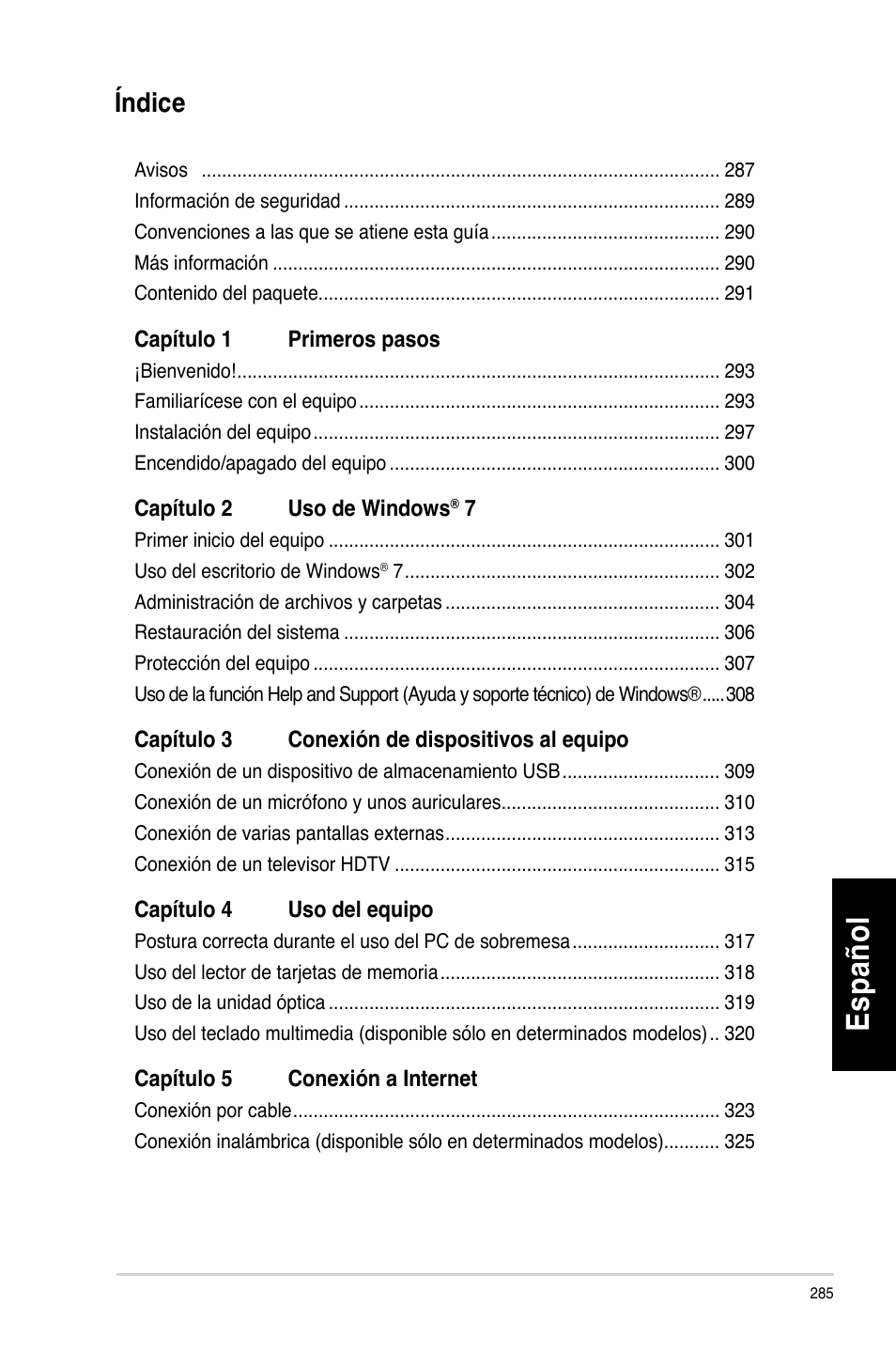 Es pa ño l es pa ño l es pa ño l es pa ño l | Asus CM6330 User Manual | Page 287 / 494