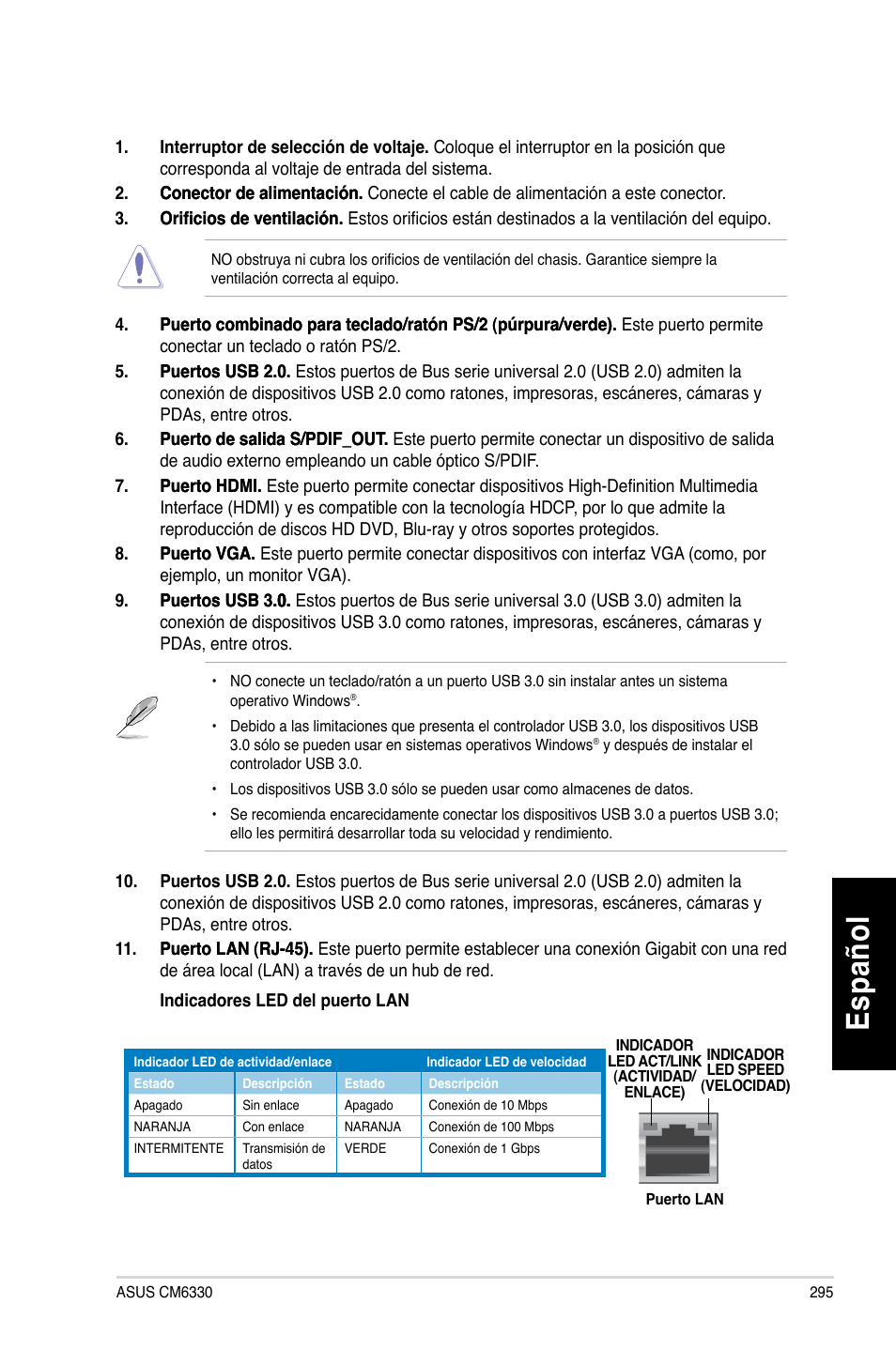 Es pa ño l es pa ño l | Asus CM6330 User Manual | Page 297 / 494