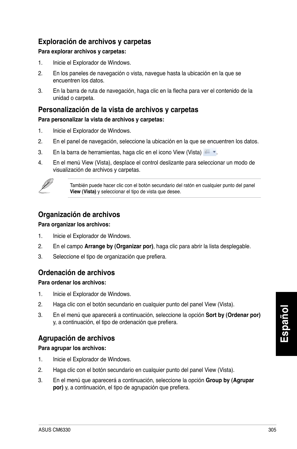 Es pa ño l es pa ño l | Asus CM6330 User Manual | Page 307 / 494