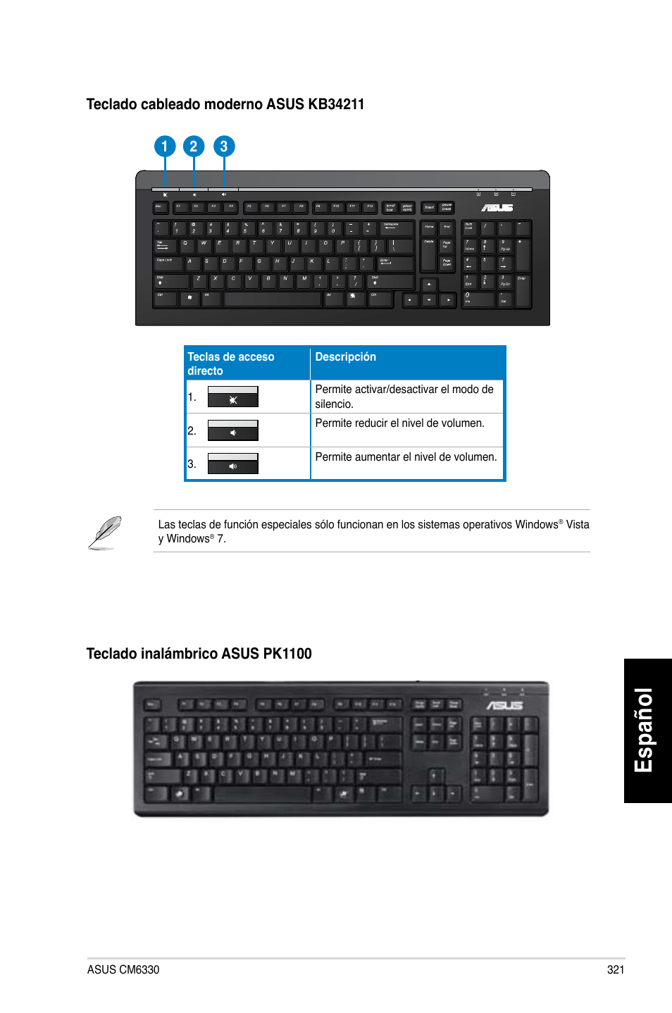 Es pa ño l es pa ño l | Asus CM6330 User Manual | Page 323 / 494