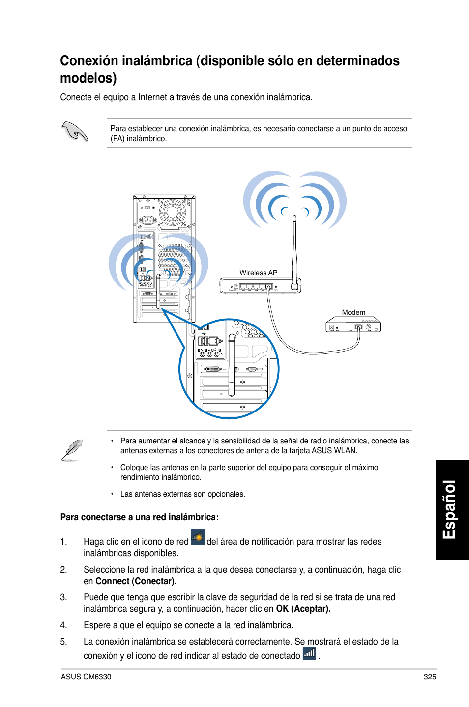 Es pa ño l es pa ño l | Asus CM6330 User Manual | Page 327 / 494