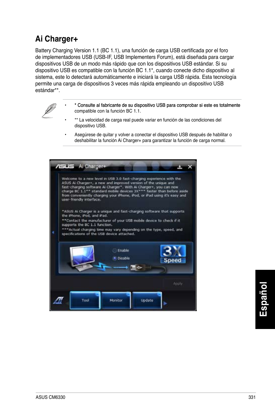 Ai charger, Es pa ño l es pa ño l, Ai.charger | Asus CM6330 User Manual | Page 333 / 494
