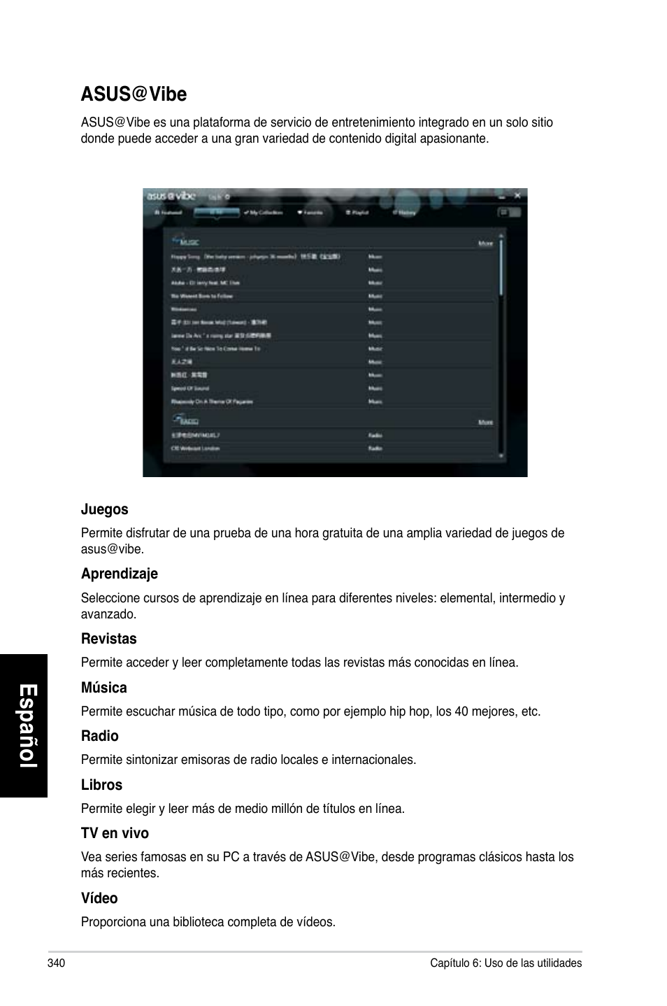 Asus@vibe, Es pa ño l es pa ño l es pa ño l es pa ño l | Asus CM6330 User Manual | Page 342 / 494