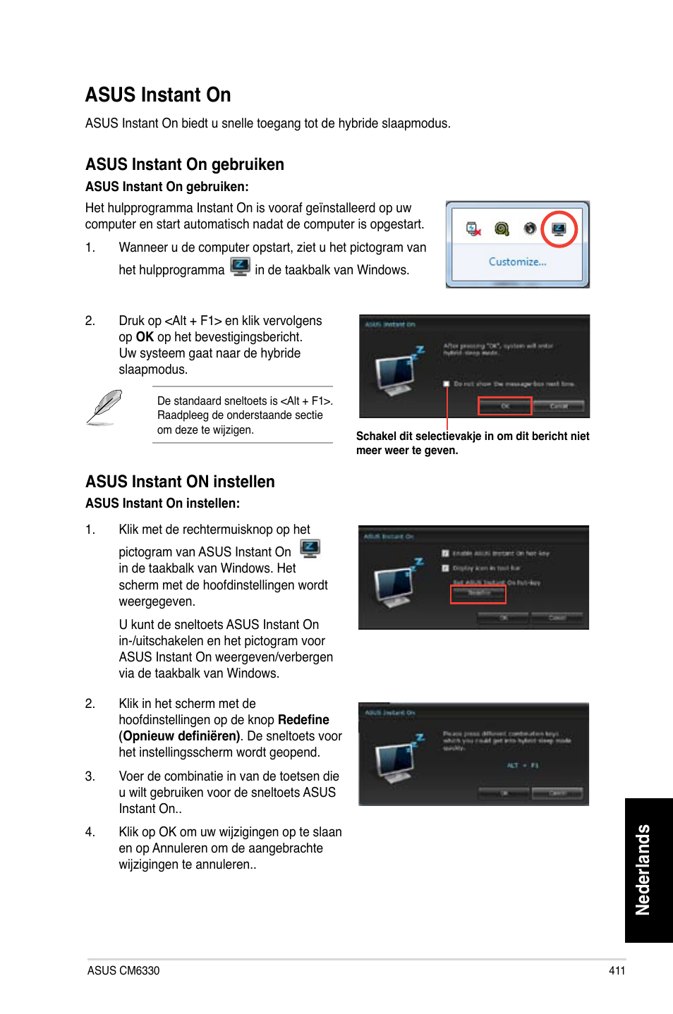 Asus instant on, Asus.instant.on, Nederlands | Asus.instant.on.gebruiken, Asus.instant.on.instellen | Asus CM6330 User Manual | Page 413 / 494