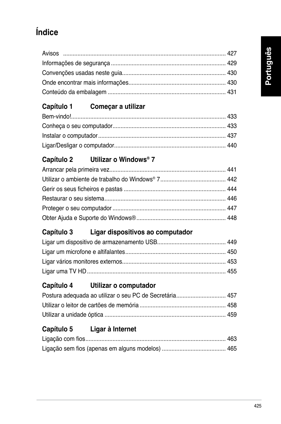 Índice, Português | Asus CM6330 User Manual | Page 427 / 494