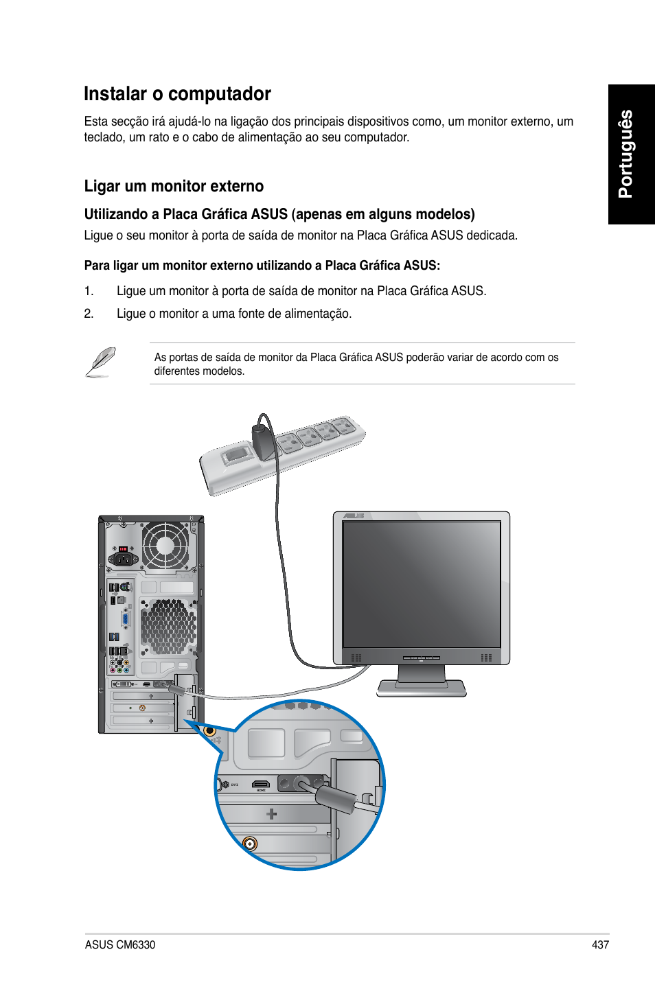 Instalar o computador, Português, Ligar.um.monitor.externo | Asus CM6330 User Manual | Page 439 / 494