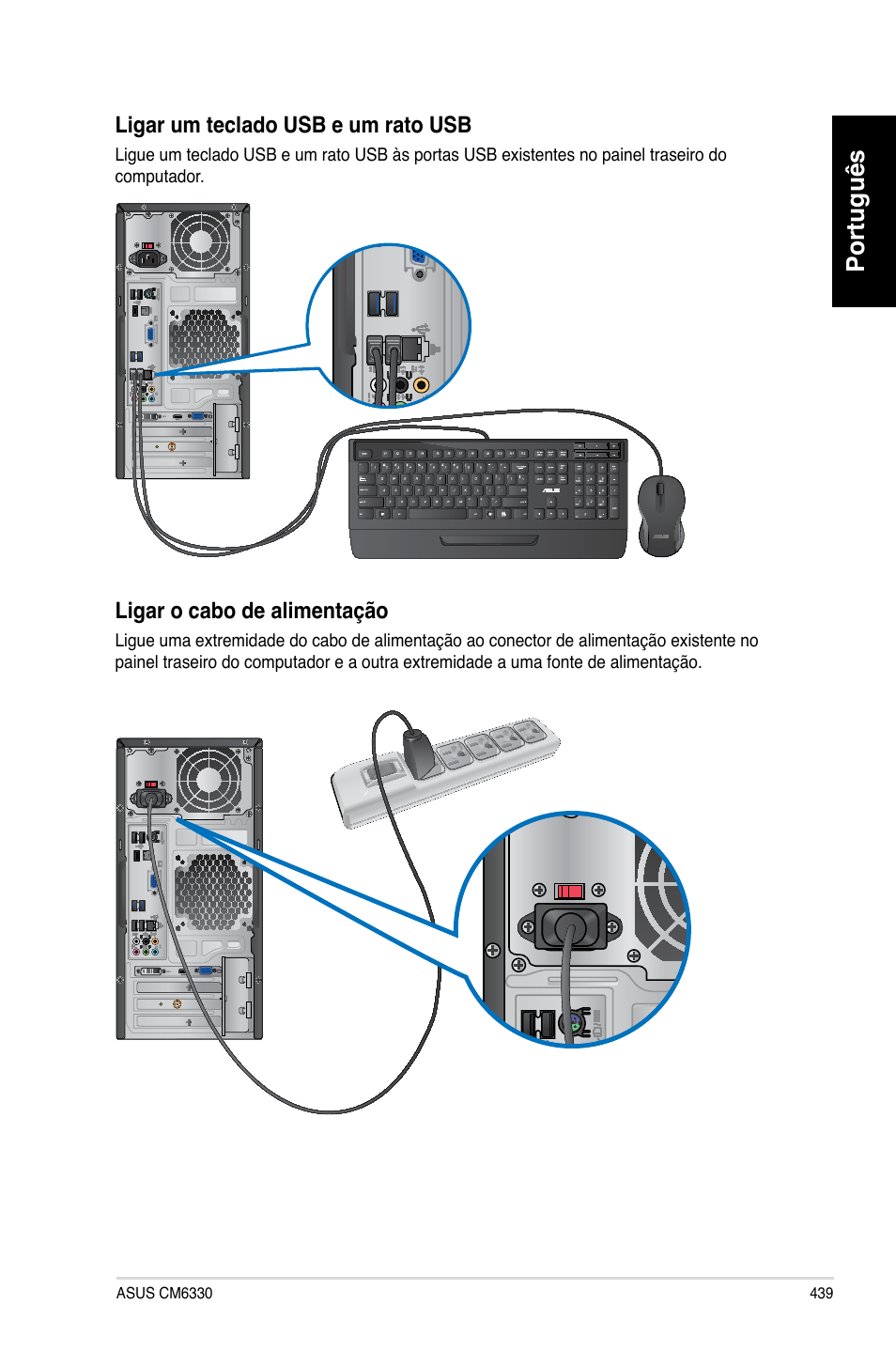 Português, Ligar.o.cabo.de.alimentação | Asus CM6330 User Manual | Page 441 / 494