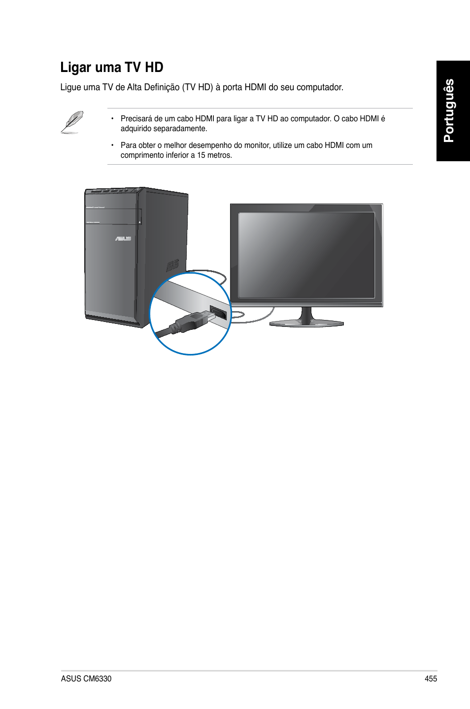 Ligar uma tv hd, Ligar.uma.t�.hd, Português | Asus CM6330 User Manual | Page 457 / 494