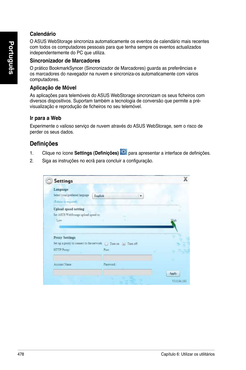 Português, Definições | Asus CM6330 User Manual | Page 480 / 494