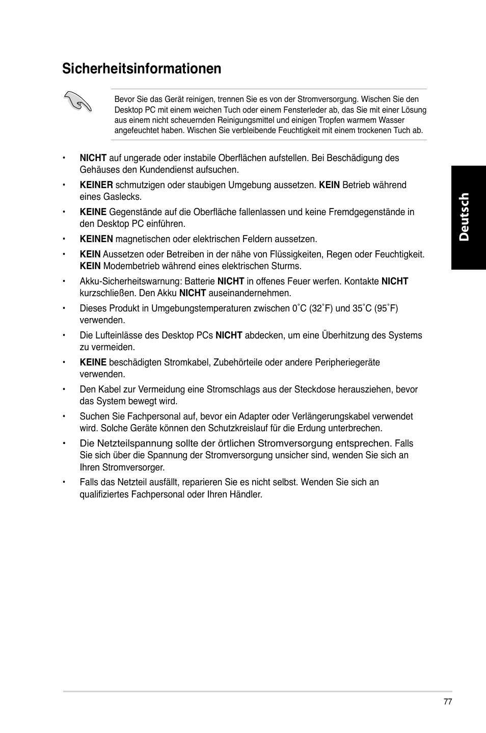 Sicherheitsinformationen, Deutsch d eutsch d eutsch d eutsch | Asus CM6330 User Manual | Page 79 / 494
