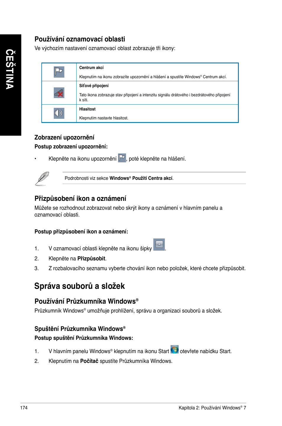 Správa souborů a složek, Če št in a če št in a če št in a če št in a | Asus BP6335 User Manual | Page 176 / 578