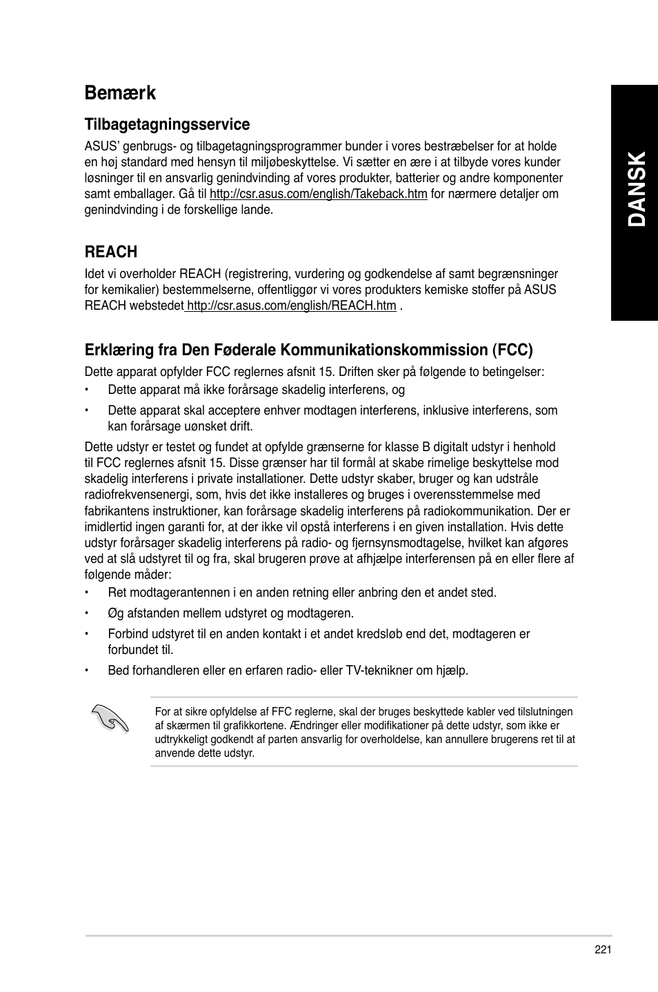 Bemærk, Da ns k da ns k da ns k da ns k | Asus BP6335 User Manual | Page 223 / 578