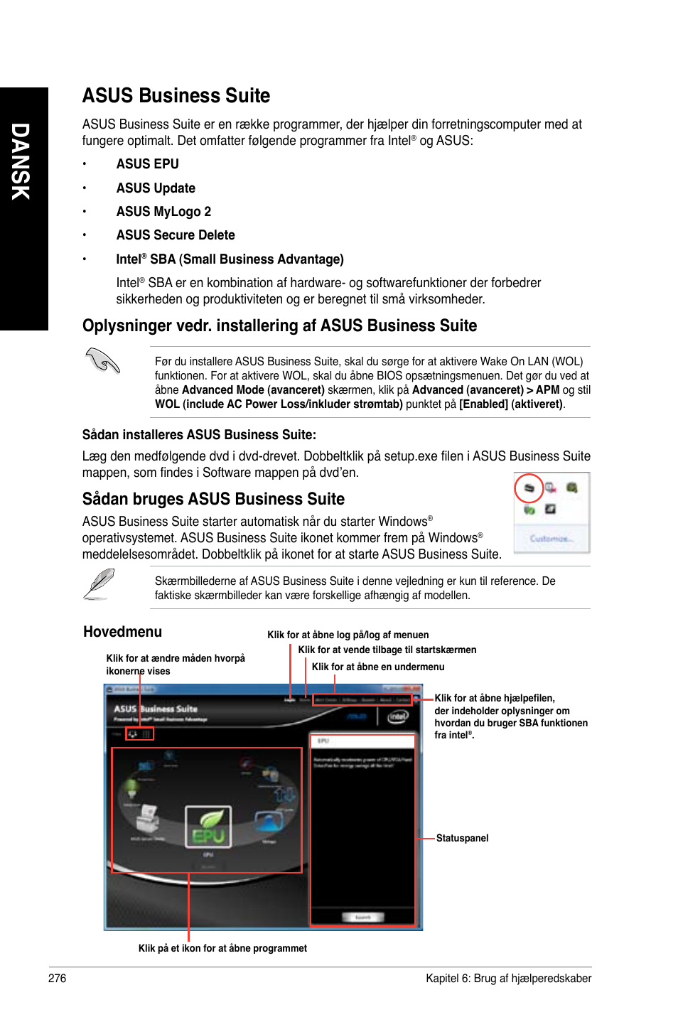 Asus business suite, Da ns k da ns k da ns k da ns k, Sådan bruges asus business suite | Asus BP6335 User Manual | Page 278 / 578