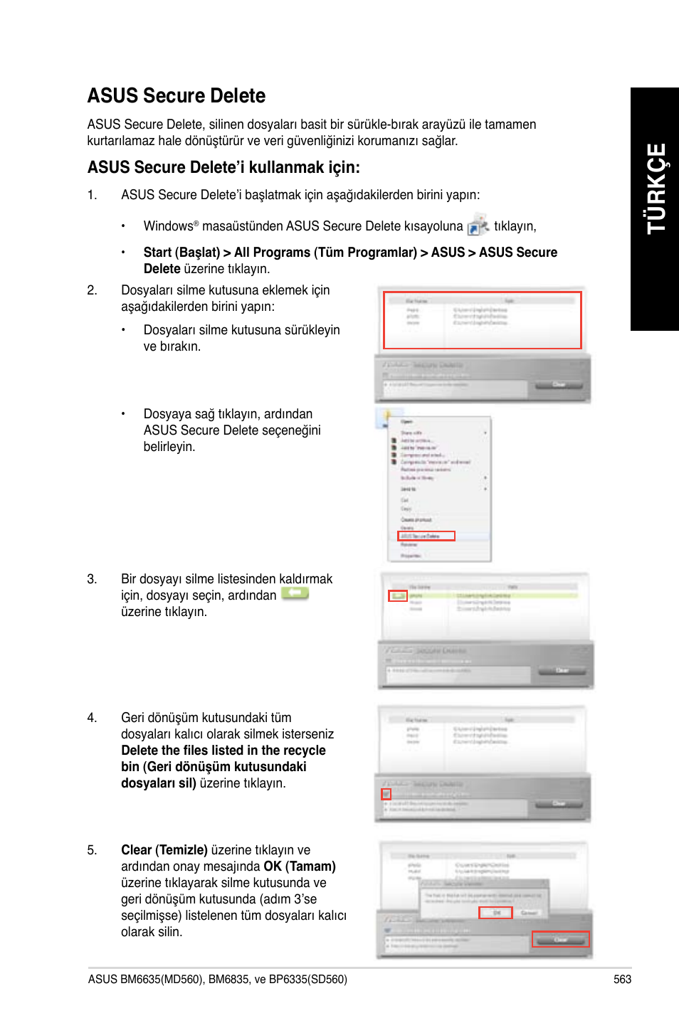 Asus secure delete, Tü rk çe tü rk çe tü rk çe tü rk çe | Asus BP6335 User Manual | Page 565 / 578