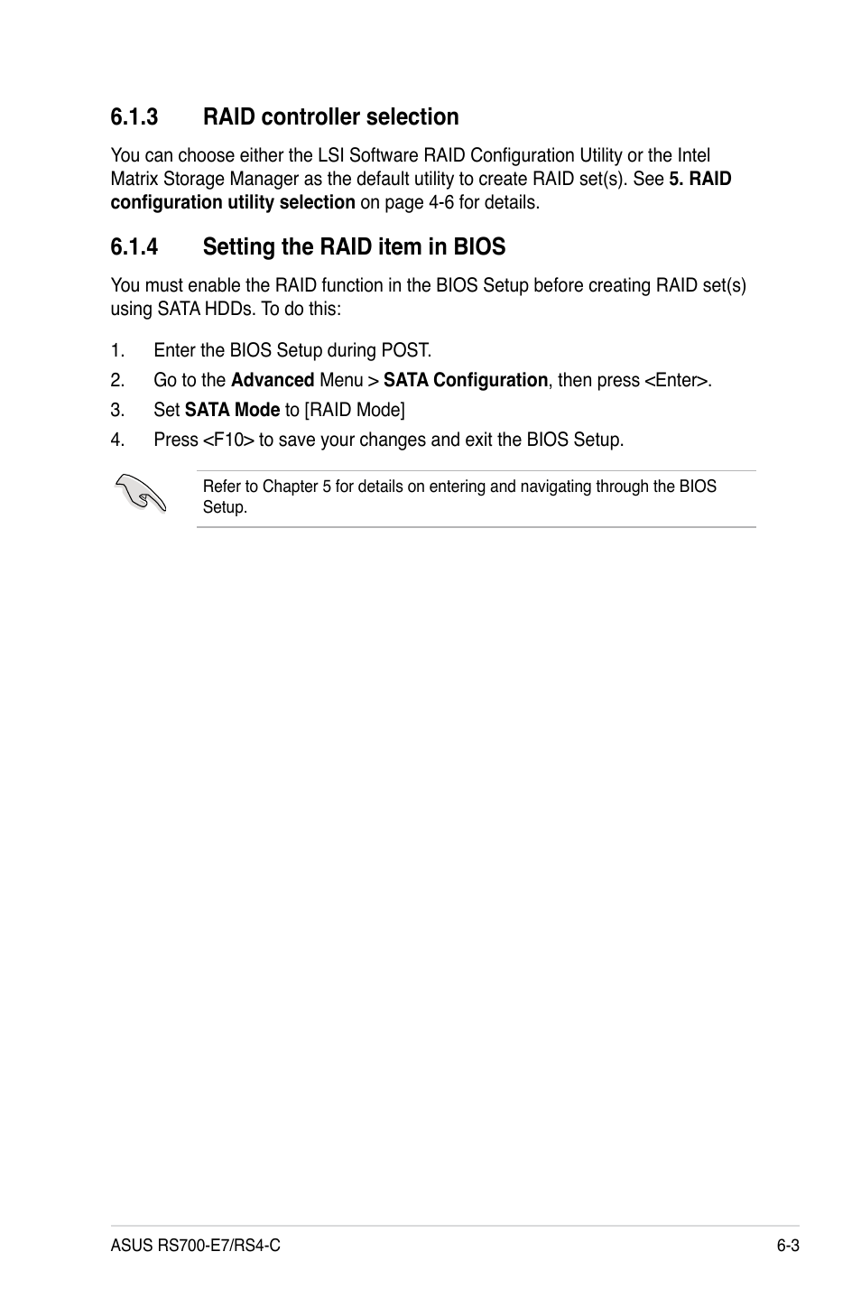 3 raid controller selection, 4 setting the raid item in bios, Raid controller selection -3 | Setting the raid item in bios -3 | Asus RS700-E7/RS4-C User Manual | Page 117 / 196