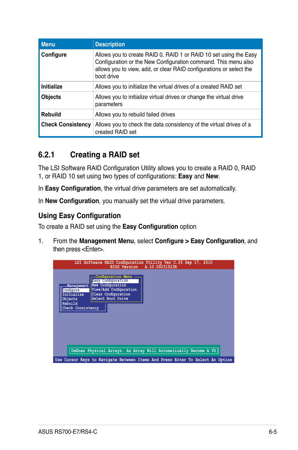1 creating a raid set, Creating a raid set -5, Using easy configuration | Asus RS700-E7/RS4-C User Manual | Page 119 / 196