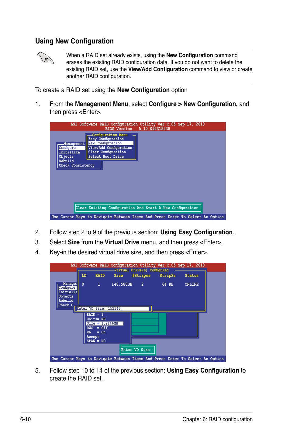 Using new configuration, 10 chapter 6: raid configuration | Asus RS700-E7/RS4-C User Manual | Page 124 / 196