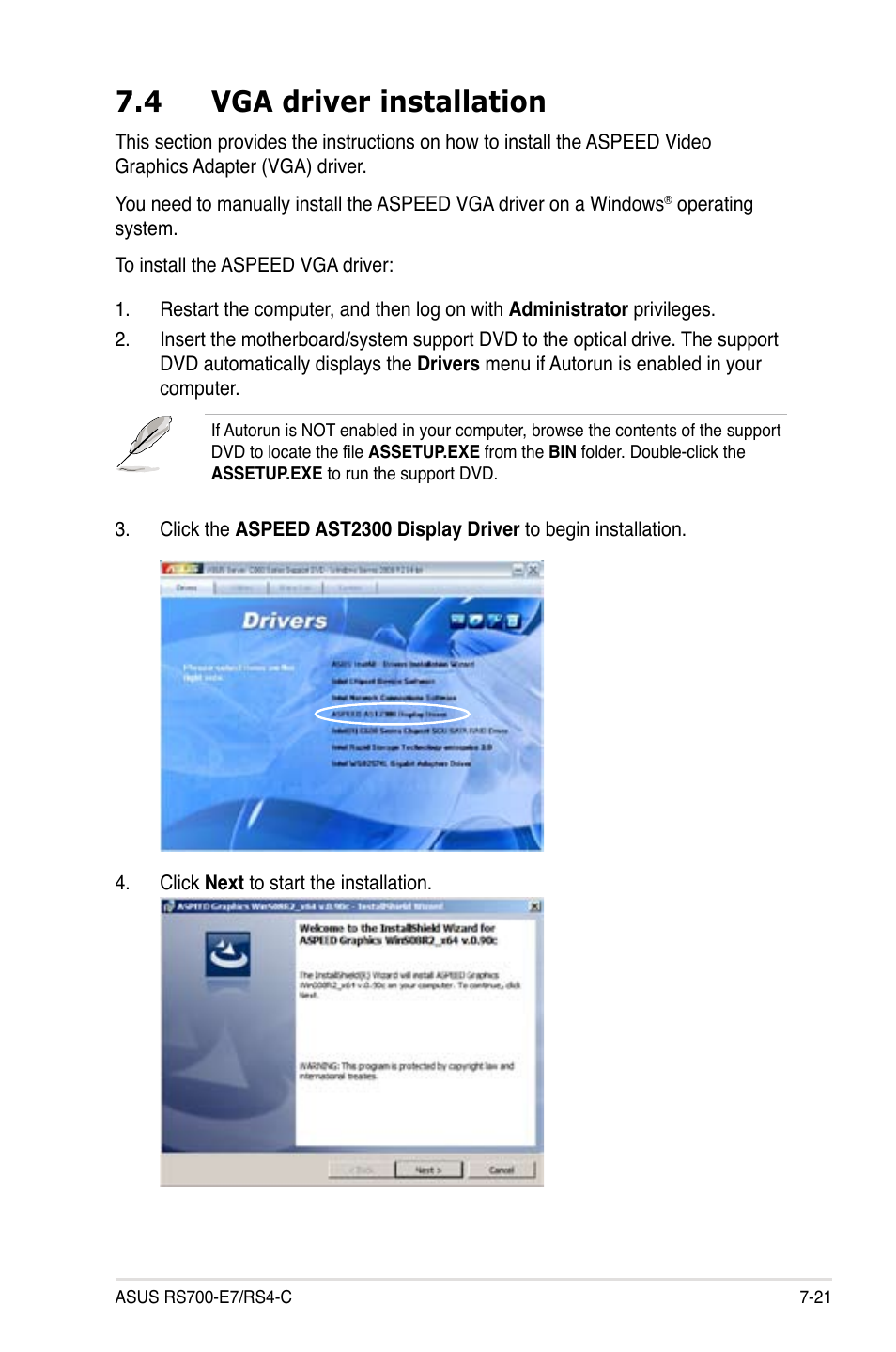 4 vga driver installation, Vga driver installation -21 | Asus RS700-E7/RS4-C User Manual | Page 175 / 196