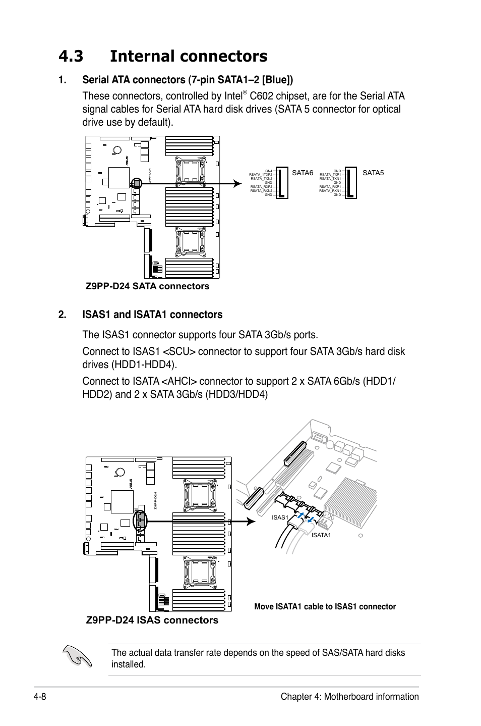 3 internal connectors, Internal connectors -8, Z9pp-d24 isas connectors | 8 chapter 4: motherboard information | Asus RS700-E7/RS4-C User Manual | Page 56 / 196