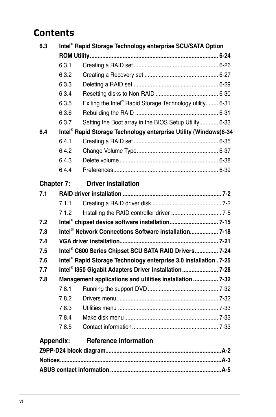 Asus RS700-E7/RS4-C User Manual | Page 6 / 196